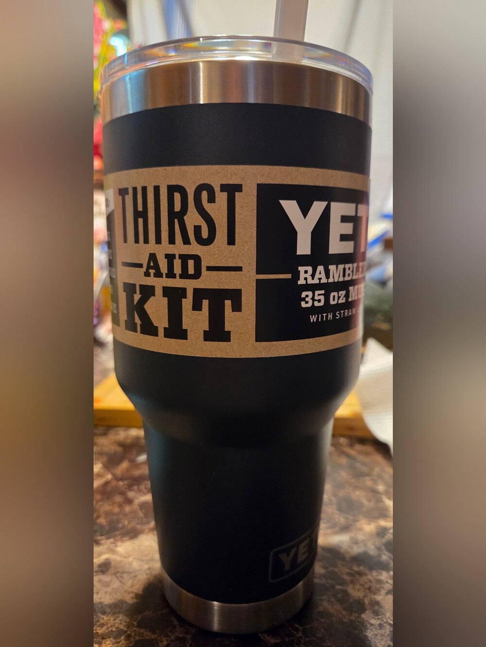 Yeti Matte Navy Blue Rambler Tumbler with Kraft Label
